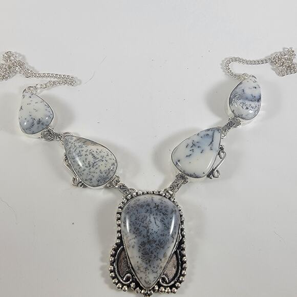 Sterling Silver Necklace with Dendritic Agate Unique Artisan Handcrafted Jewelry - Picture 1 of 10